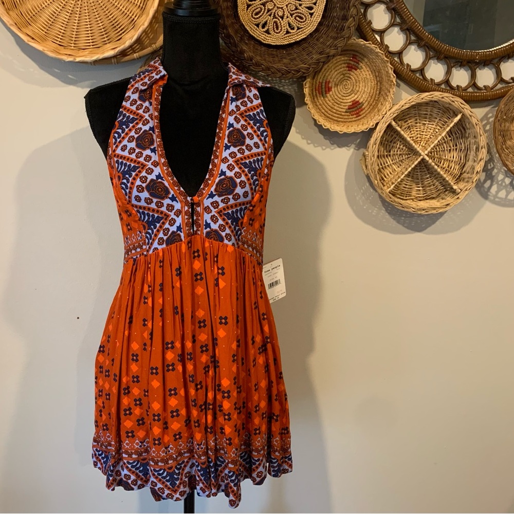 Free People Charlotte boho mixed print fit & flare top (bohemian, western) XS